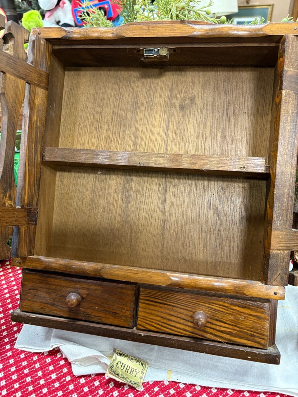 Vintage Wooden Spice Rack Cabinet - Brown - Picture 2 of 5
